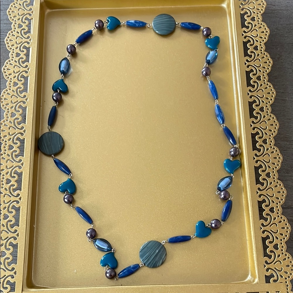 Women’s Blue, Teal & Purple Beaded Statement Necklace, no clasp